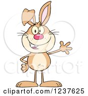 Clipart Of A Happy Brown Rabbit Waving Royalty Free Vector Illustration by Hit Toon
