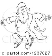 Clipart Of A Black And White Woman Jumping In A Robe Royalty Free Vector Illustration