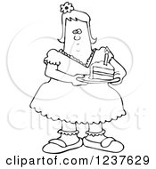 Clipart Of A Black And White Fat Girl Holding A Slice Of Birthday Cake Royalty Free Vector Illustration
