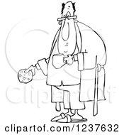 Clipart Of A Black And White Chubby Man With A Cookie Coffee And Robe Royalty Free Vector Illustration