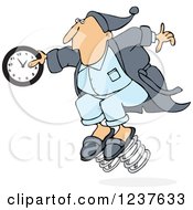Caucasian Man In Pajamas Springing Forward With A Clock