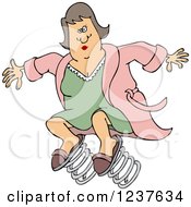 Clipart Of A Caucasian Woman Jumping In A Robe Spring Forward Daylight Savings Royalty Free Vector Illustration
