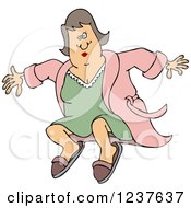 Clipart Of A Caucasian Woman Jumping In A Robe Royalty Free Vector Illustration