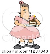 Clipart Of A Fat White Girl Holding A Slice Of Birthday Cake Royalty Free Vector Illustration
