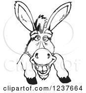 Clipart Of A Black And White Happy Donkey Smiling Over A Sign Royalty Free Vector Illustration