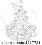 Poster, Art Print Of Black And White Cute Easter Bunny Sitting On A Pile Of Eggs