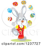 Cute Gray Easter Bunny Juggling Eggs