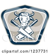 Retro Woodcut Cow Over Crossed Butcher Knives In A Shield