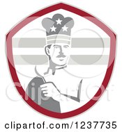 Poster, Art Print Of Grayscale American Chef Holding A Spoon In A Red Shield