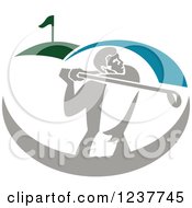 Poster, Art Print Of Retro Golfer Swinging On A Course