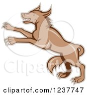 Clipart Of A Brown Rearing Wolf Royalty Free Vector Illustration