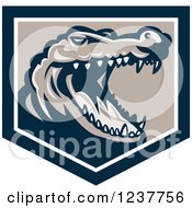 Clipart Of A Retro Snapping Crocodile Head In A Shield Royalty Free Vector Illustration