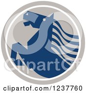 Clipart Of A Rearing Blue Horse In A Tan Circle Royalty Free Vector Illustration