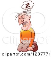 Clipart Of An Exhausted Caucasian Man Sleeping On His Knees Royalty Free Vector Illustration