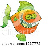 Clipart Of A Laughing Green And Orange Carnivorous Fish Royalty Free Vector Illustration by Zooco