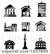 Poster, Art Print Of Black And White Building Icons