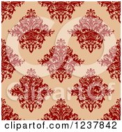 Clipart Of A Seamless Red And Tan Damask Background Pattern 3 Royalty Free Vector Illustration