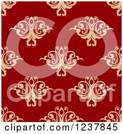 Poster, Art Print Of Seamless Red And Tan Damask Background Pattern 4