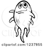 Clipart Of A Skeptical Black And White Amoeba Royalty Free Vector Illustration