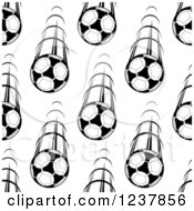Clipart Of A Seamless Background Black And White Flying Soccer Balls 2 Royalty Free Vector Illustration