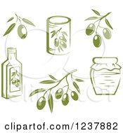 Poster, Art Print Of Green Olive Branches Jars And Cans
