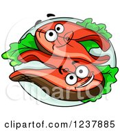 Clipart Of A Plate With Happy Tuna Steaks Royalty Free Vector Illustration