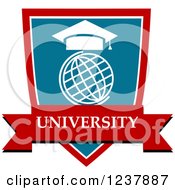 Poster, Art Print Of Blue And Red University Shield With A Globe And Mortar Board