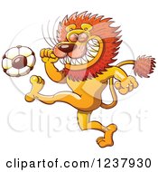 Poster, Art Print Of Male Lion Kicking A Soccer Ball