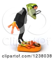 Clipart Of A 3d Green Business Springer Frog Standing On A Scale 2 Royalty Free Illustration