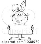 Clipart Of A Black And White Rabbit Holding A Sign Royalty Free Vector Illustration