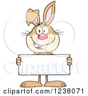 Clipart Of A Brown Rabbit Holding A Sign Royalty Free Vector Illustration