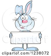 Clipart Of A Blue Rabbit Holding A Sign Royalty Free Vector Illustration