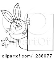 Poster, Art Print Of Black And White Rabbit Waving Around A Blank Sign