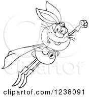 Clipart Of A Black And White Rabbit Super Hero Flying Royalty Free Vector Illustration by Hit Toon