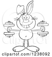 Clipart Of A Black And White Rabbit Working Out With Dumbbells Royalty Free Vector Illustration