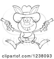 Poster, Art Print Of Black And White Rabbit Cowboy Jumping With Pistols