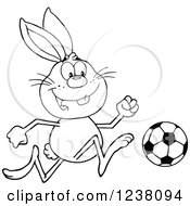Poster, Art Print Of Black And White Rabbit Playing Soccer