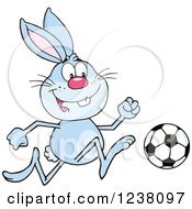 Poster, Art Print Of Blue Rabbit Playing Soccer