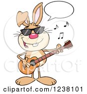 Clipart Of A Brown Rabbit Singing And Playing A Guitar Royalty Free Vector Illustration by Hit Toon