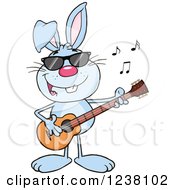 Clipart Of A Blue Rabbit Playing A Guitar Royalty Free Vector Illustration