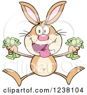 Poster, Art Print Of Brown Rabbit Jumping With Cash Money