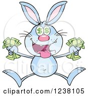 Poster, Art Print Of Blue Rabbit Jumping With Cash Money