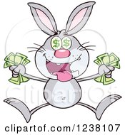 Poster, Art Print Of Gray Rabbit Jumping With Cash Money