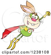 Clipart Of A Brown Rabbit Super Hero Flying Royalty Free Vector Illustration