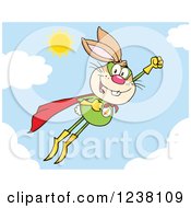 Poster, Art Print Of Brown Rabbit Super Hero Flying In The Sky