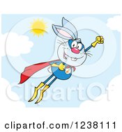 Poster, Art Print Of Blue Rabbit Super Hero Flying In The Sky