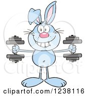 Clipart Of A Blue Rabbit Working Out With Dumbbells Royalty Free Vector Illustration