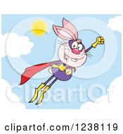 Poster, Art Print Of Pink Rabbit Super Hero Flying In The Sky