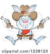 Poster, Art Print Of Blue Rabbit Cowboy Jumping With Pistols