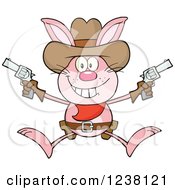 Poster, Art Print Of Pink Rabbit Cowboy Jumping With Pistols